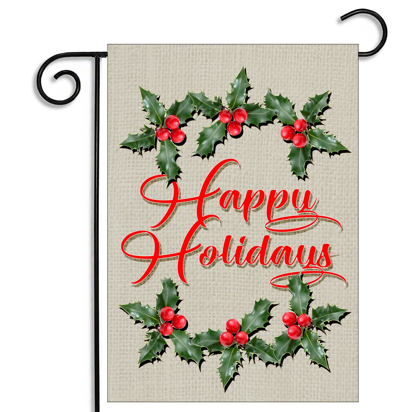 GFLG-092 Holidays - Garden Flag Happy Holidays Holly Berries