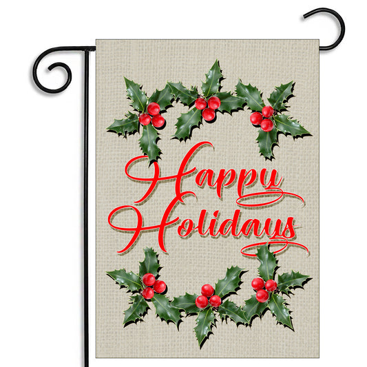 GFLG-092 Holidays - Garden Flag Happy Holidays Holly Berries