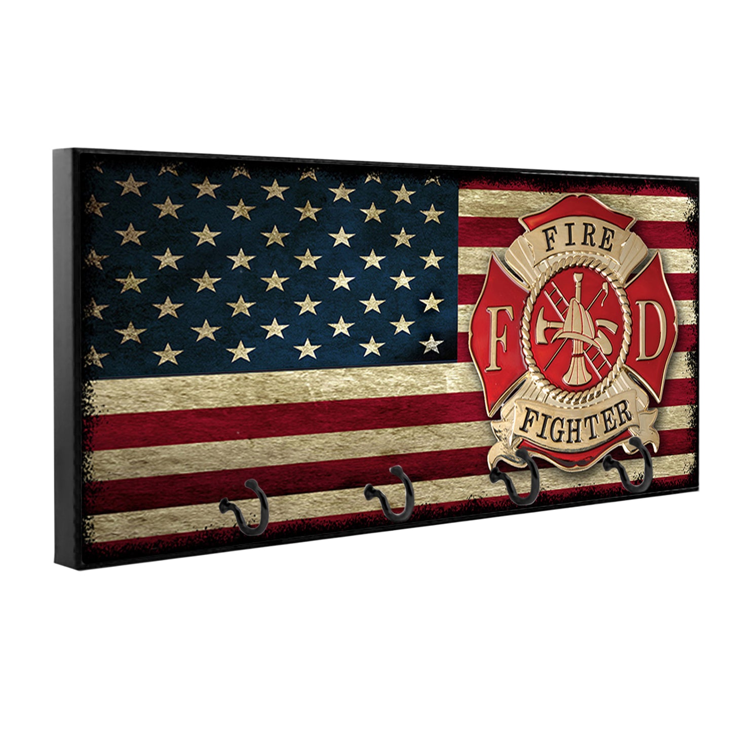 KH-008 Key Hanger - Firefighters American Flag Maltese Cross