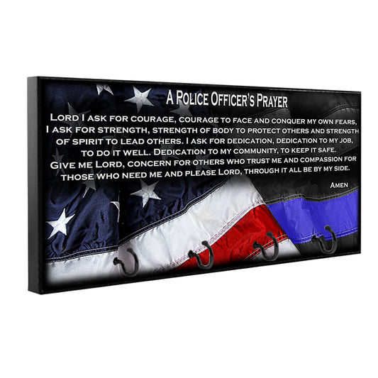 KH-032 Key Hanger - Law Enforcement Flowing Flag A Police Officer's Prayer