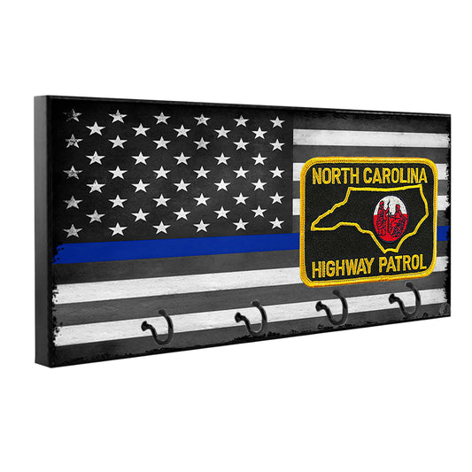 KH-039 Key Hanger - North Carolina State Highway Patrol Thin Blue Line Flag Patch