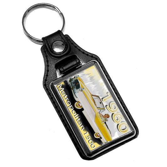 KR-023 Key Ring - Classic Car Metropolitan 1500 Yellow White
