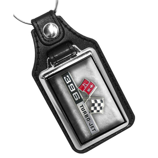 KR-036 Key Ring - Crossed Flags 396 Turbo Charged Chevy Design