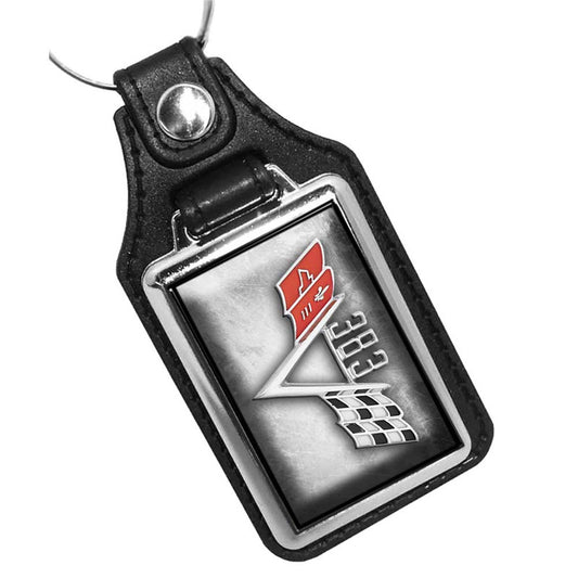 KR-037 Key Ring - Crossed Flags 383 Engine Emble Design Chevy