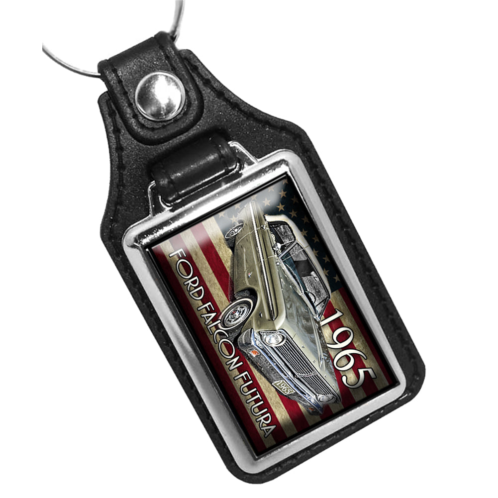 KR-1339 Key Ring - Classic 1965 Ford Falcon Futura Car American Flag