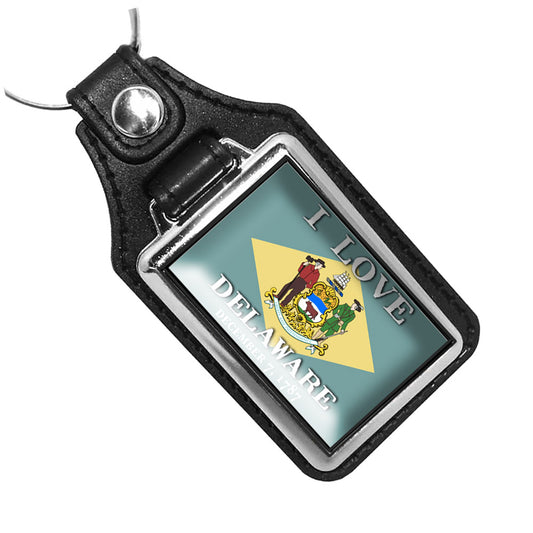 KR-1453 Key Ring - I Love Delaware State Flag Design