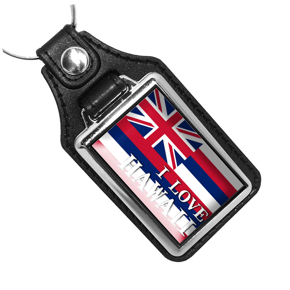 KR-1456 Key Ring - I Love Hawaii State Flag Design