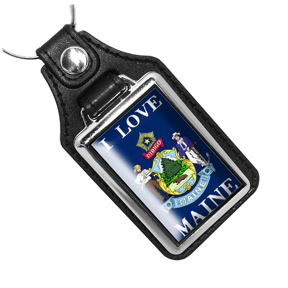 KR-1464 Key Ring - I Love Maine State Flag Design