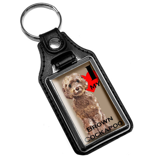 KR-1706 Key Ring - Pet Dog I Love My Brown Cockapoo Dog