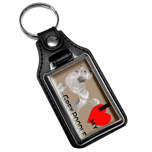 KR-1728 Key Ring - Pet Dog I Love My Grey Poodle Dog