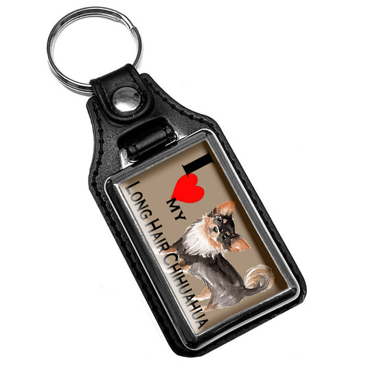 KR-1731 Key Ring - Pet Dog I Love My Long Hair Chihuahua Dog