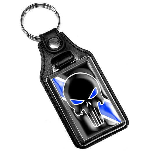 KR-2089 Key Ring - Thin Blue Line Law Enforcement Skull