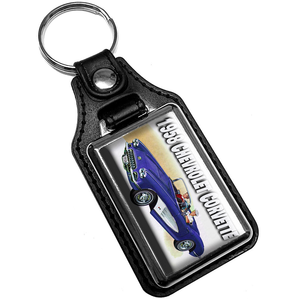 KR-3382 Key Ring - Classic 1958 Chevrolet Corvette Blue & White