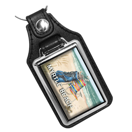 KR-3421 Key Ring - Artist Ron Williams Myrtle Beach SC Beach Chair and Golf Clubs