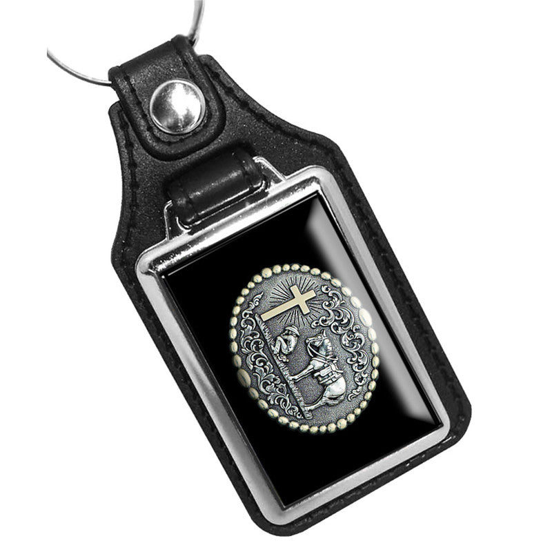 KR-401 Key Ring - Cowboy with Horse Praying at Cross