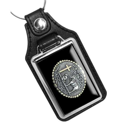 KR-401 Key Ring - Cowboy with Horse Praying at Cross