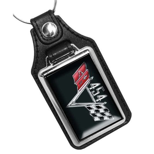 KR-471-3 Key Ring - 1960-1970 Chevy Crossed Flags 454 Engine