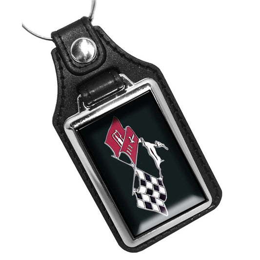 KR-485 Key Ring - Classic 1958 Impala Silver Crossed Flags