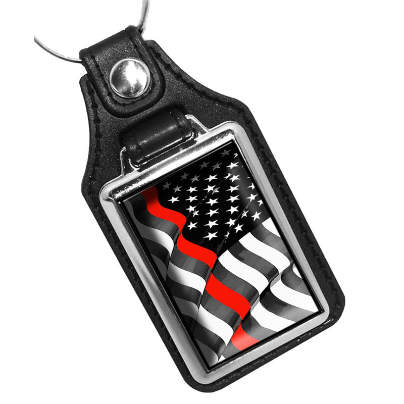 KR-563 Key Ring - Firefighter Flowing Thin Red Line Flag