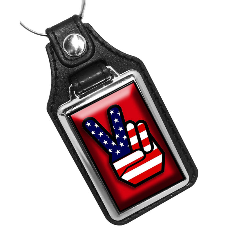 KR-809 Key Ring - 1970 Peace Hand Sign Red White & Blue