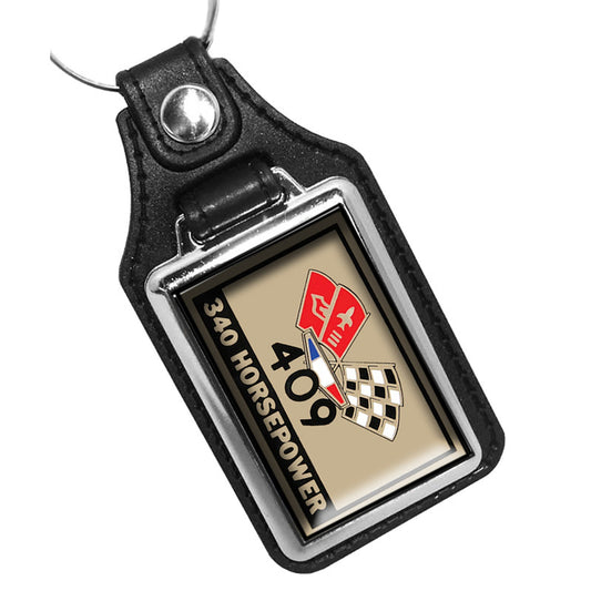 KR-845 Key Ring - Classic 1964-1965 Crossed Flags 409 Engine Design