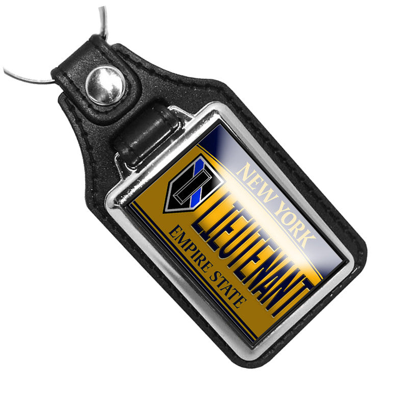 KR-862 Key Ring - New York Thin Blue Line Flag Police Lieutenant Rank