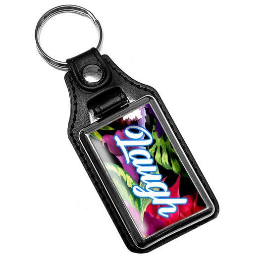 KR-985 Key Ring - Colorful Floral Leafs Laugh Design