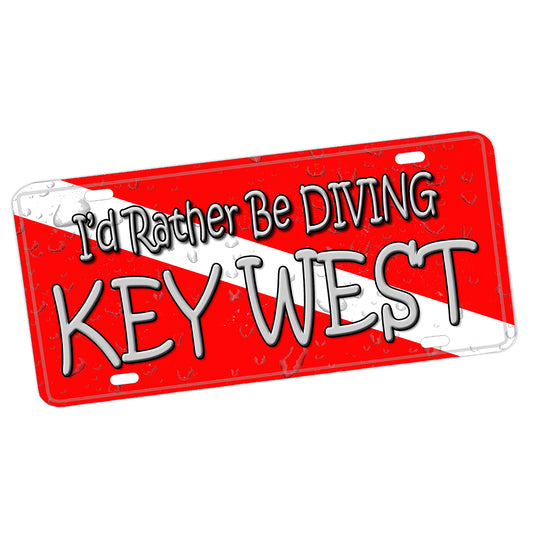 LP-001 License Plate - I'd Rather Be Diving Key West Dive Flag