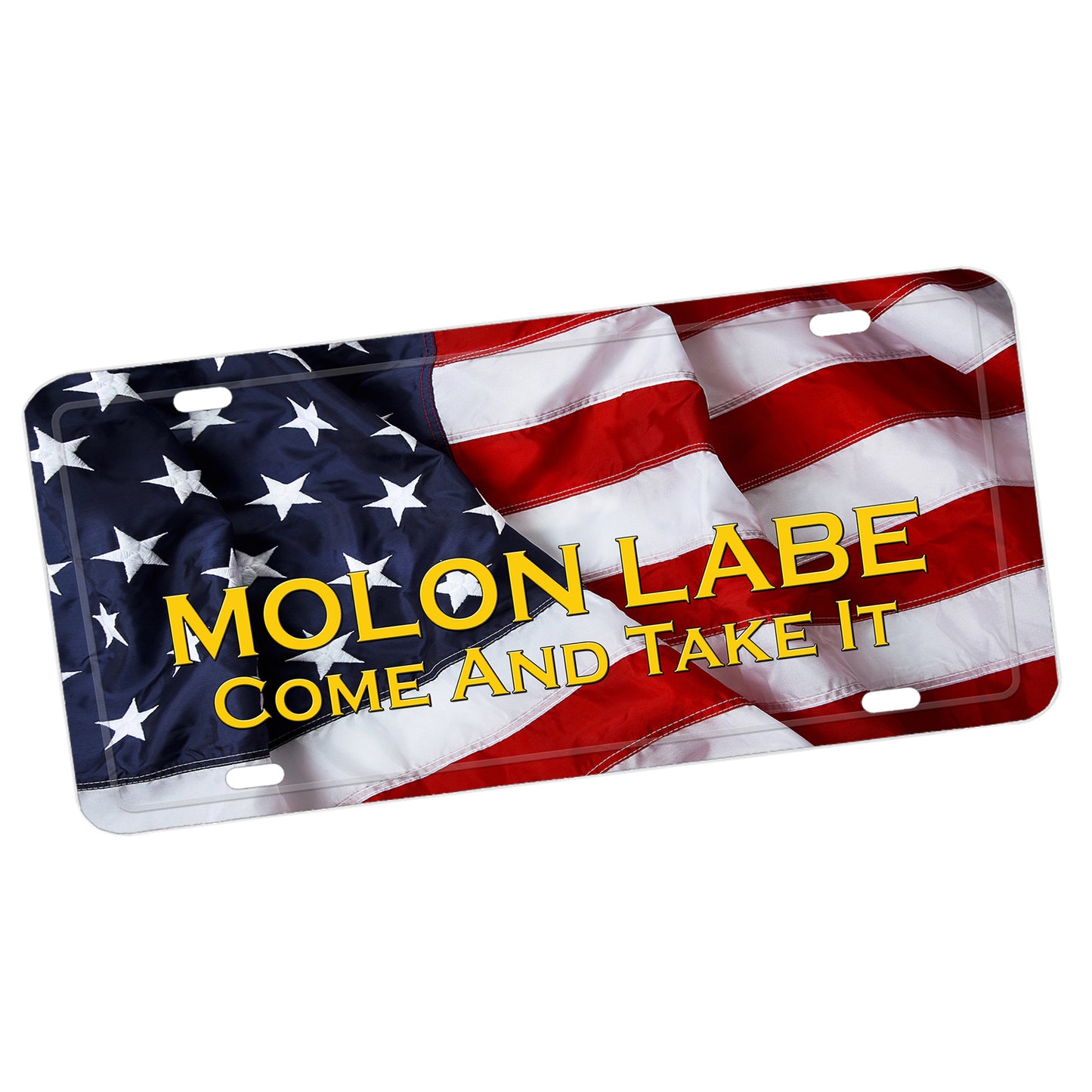 LP-005 License Plate - Flowing American Flag Molon Labe Come And Take It