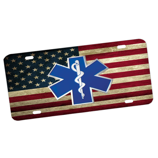 LP-024 License Plate - EMS Paramedic American Flag Star of Life
