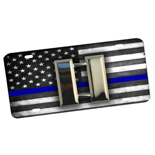 LP-033 License Plate - Law Enforcement Thin Blue Line Rank Captain Emblem American Flag