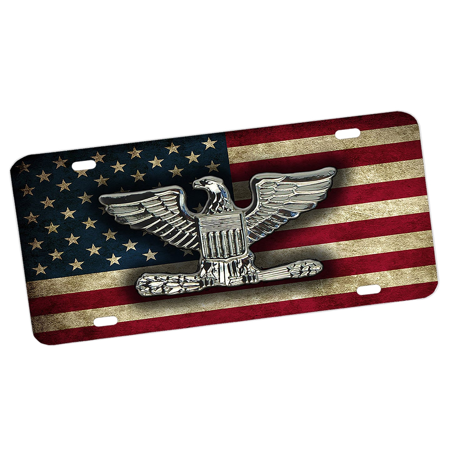 LP-038 License Plate - Military Colonel Rank Emblem with an American Flag