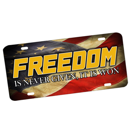 LP-050 License Plate - Flowing American Flag Freedom Is Never Given, Its Won