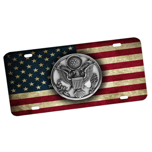 LP-099 License Plate - Army Hat Emblem American Flag Design