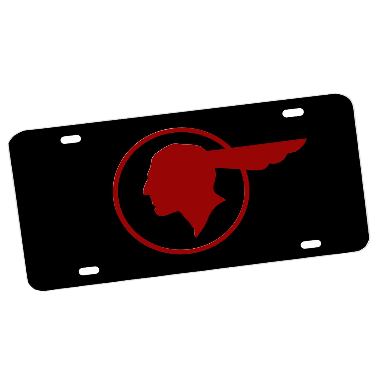 LP-1343 License Plate - Pontiac Red Black Indian Head Design