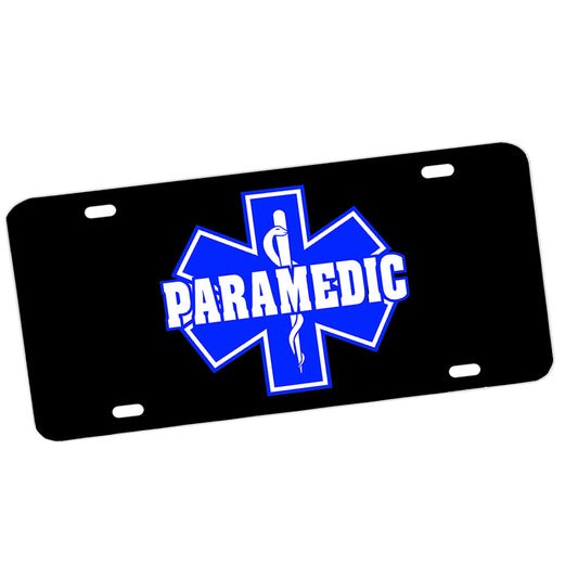 LP-2173 License Plate - EMS Black Blue Paramedic Star of Life