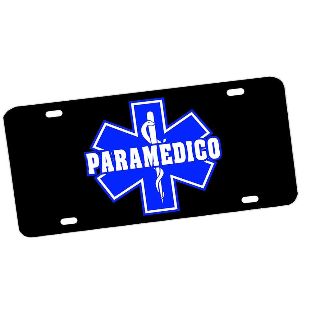 LP-2174 License Plate - EMS Black Blue Paramedico Star of Life