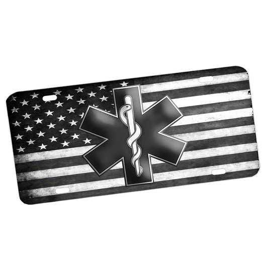 LP-830 License Plate - EMS Grayscale Star of Life