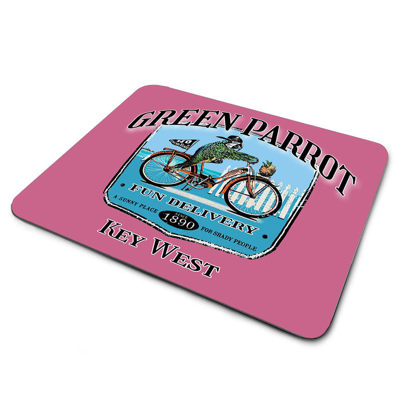 MP-349-3 Mouse Pad - Green Parrot Key West Bar Parrot On Bike Pink