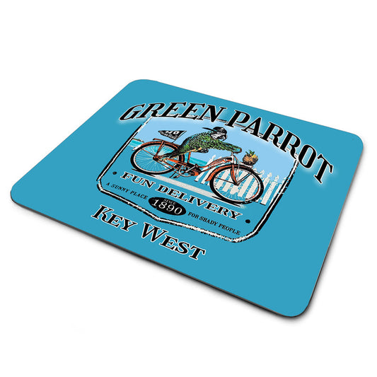 MP-349-4 Mouse Pad - Green Parrot Key West Bar Parrot On Bike Blue