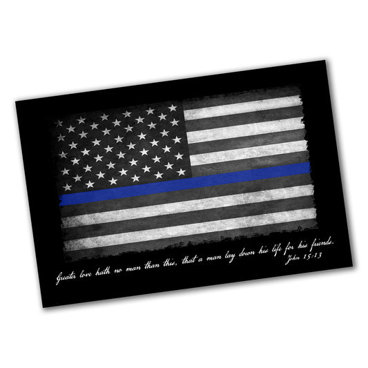 PO-032 Poster - Law Enforcement Thin Blue Line Greater Love John 15:13