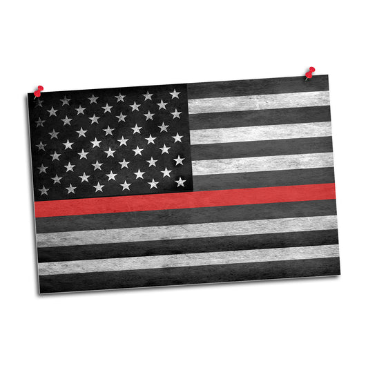 PO-058 Poster - Firefighters Thin Red Line Distressed American Flag