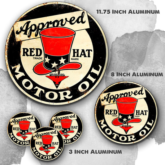 Round Signs - Approved Red Hat Motor Oil