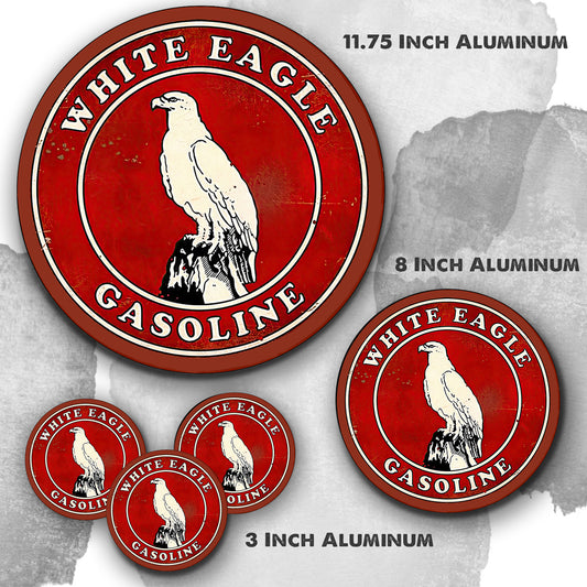 Round Signs - White Eagle Gasoline Red White