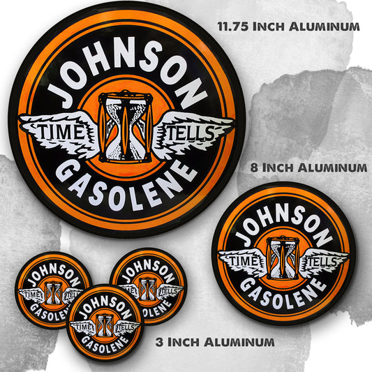 Round Signs - Johnson Gasolene Time Tells