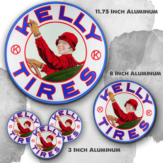 Round Signs - Kelly Car Tires Woman Waving