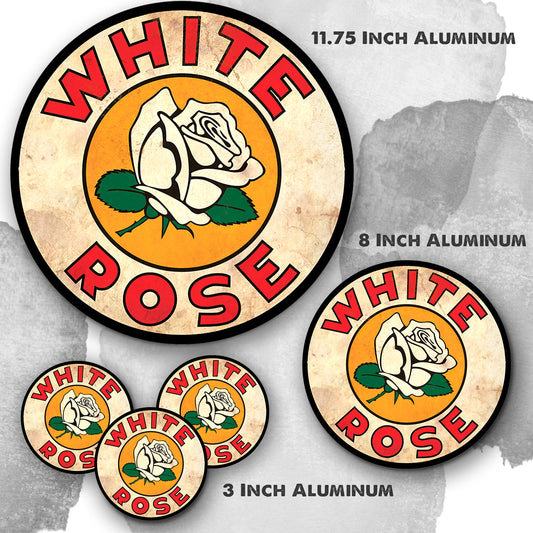 Round Signs - Gas & Oil White Rose Gasoline & Oil