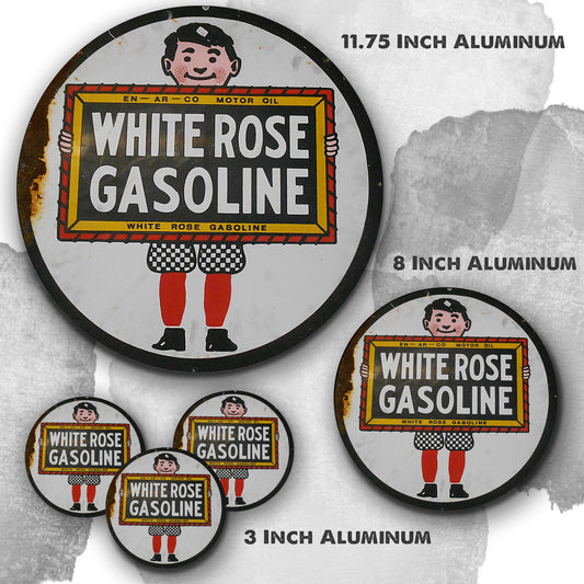 Round Signs - Gas & Oil White Rose Gasoline & Oil Sign