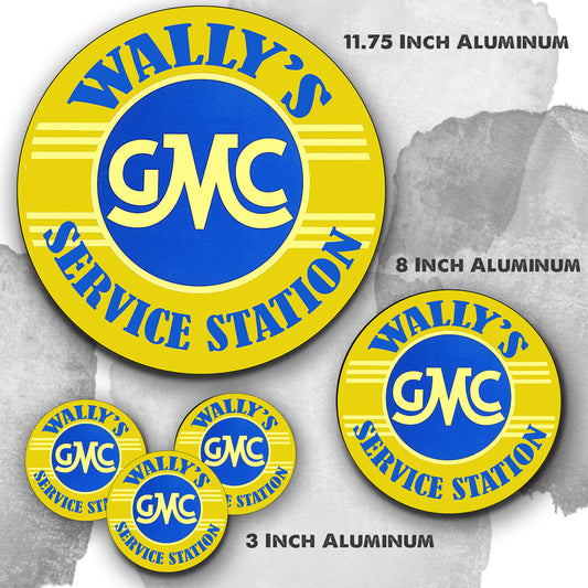 Round Signs - Mayberry Wally's GMC Service Station Yellow Blue