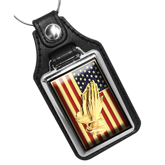 KR-073 Key Ring - Gold Trim Praying Hands on American Flag